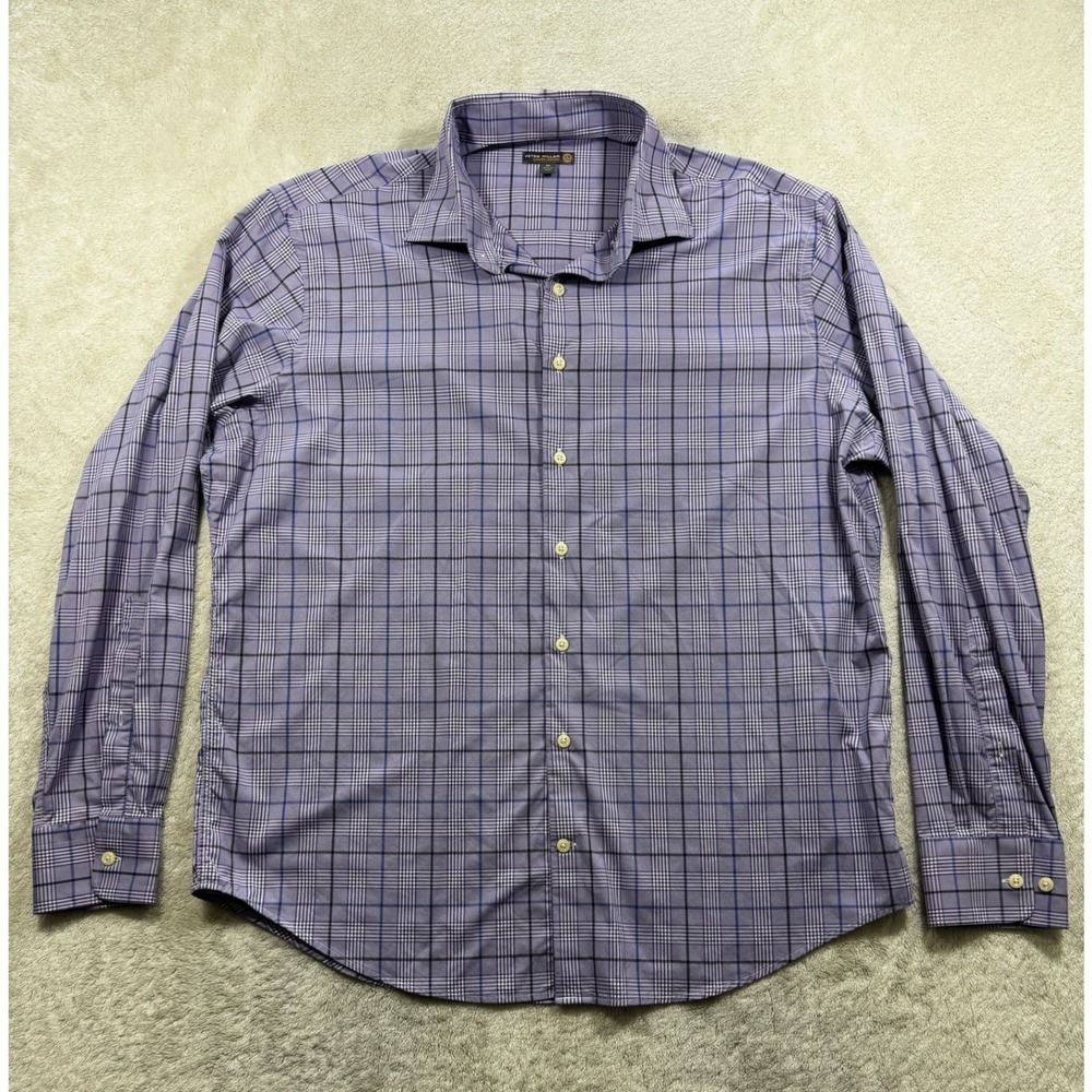 Peter Millar Mens Summer Comfort Plaid Purple Button Up‎ Shirt XL